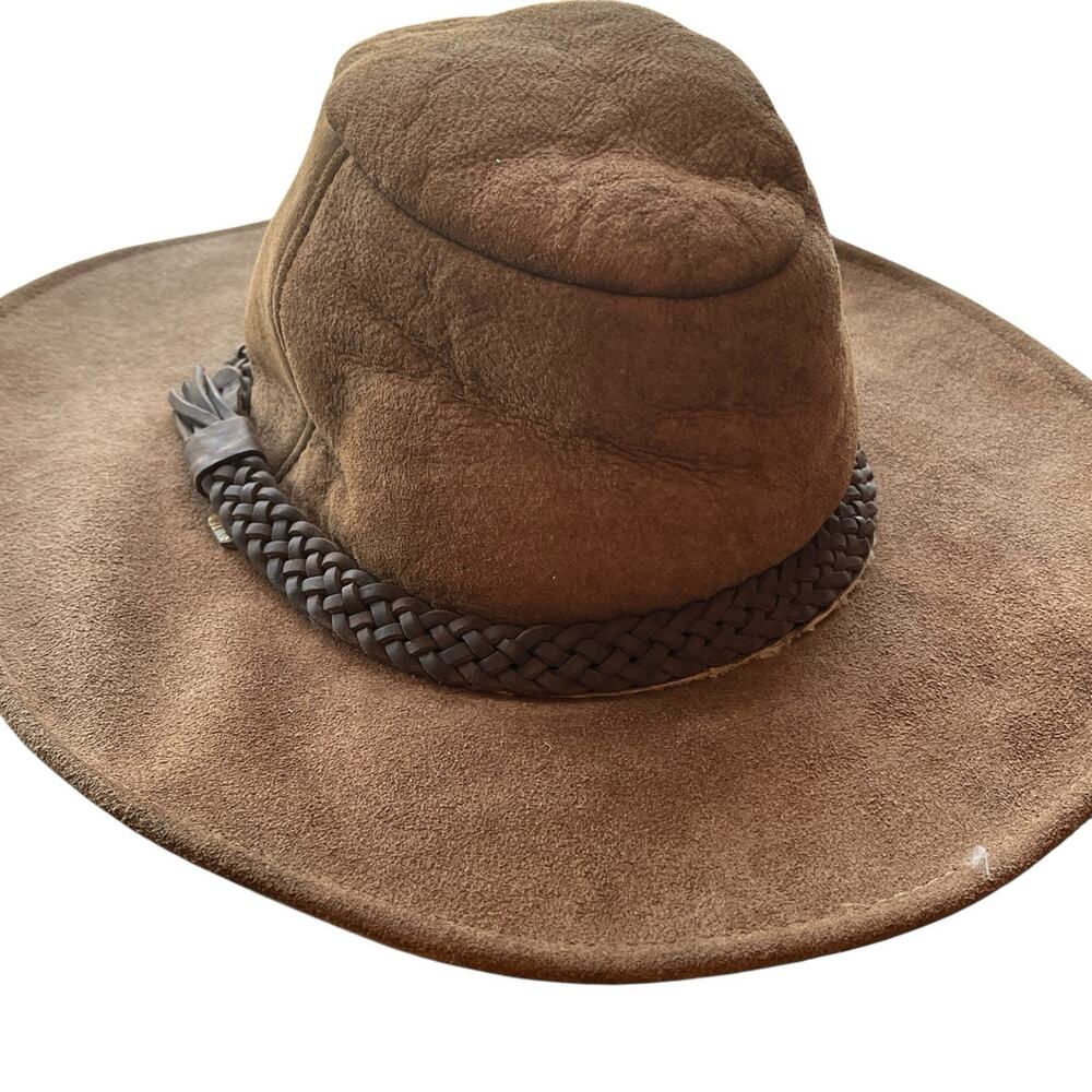 Suede Shearling Rancher Cowboy Hat Men Size 7 1/8 Made in USA Vintage Western - Picture 7 of 15